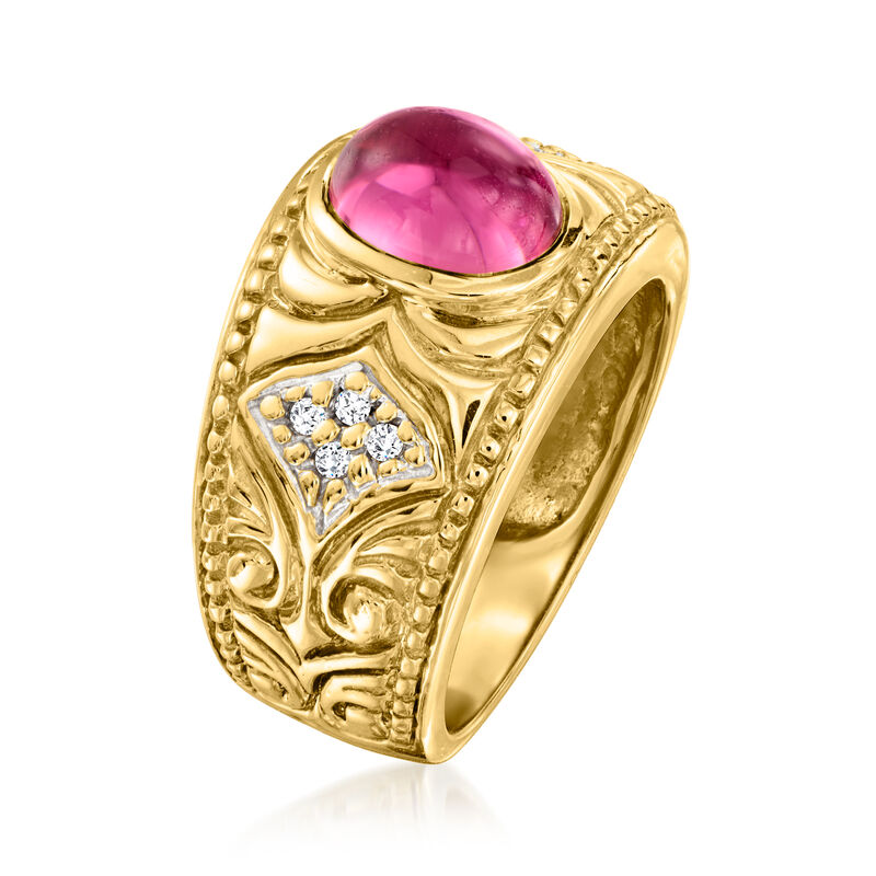 C. 1980 Vintage 1.50 Carat Pink Tourmaline Ring with Diamonds in 18kt Yellow Gold. Size 6 image number 2