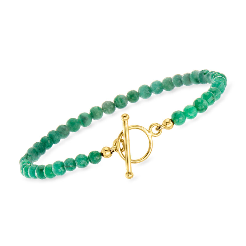 9.50 ct. t.w. Emerald Bead Charm-Compatible Toggle Bracelet in 18kt Gold Over Sterling image number 0