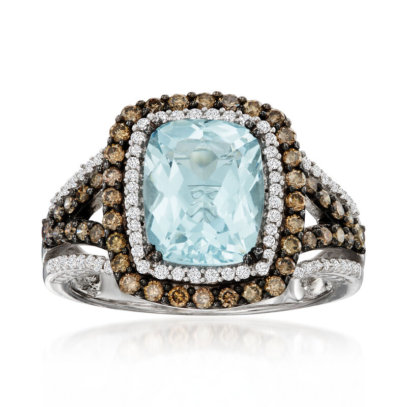 Le Vian 2.00 Carat Sea Blue Aquamarine Ring with .75 ct. t.w. Chocolate and Vanilla Diamonds in 14kt Vanilla Gold. Size 7 image number 0