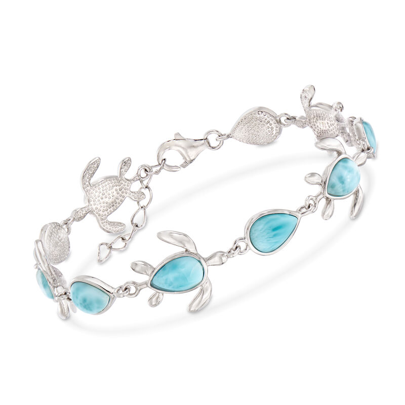 Larimar Turtle Bracelet in Sterling Silver. 7.5&quot; image number 0