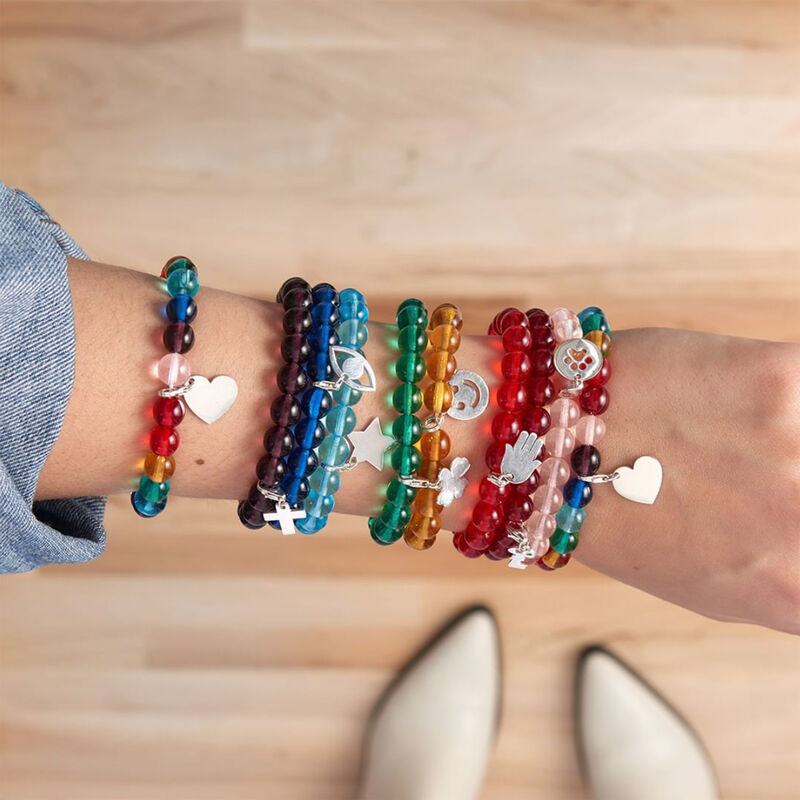 Your Choice: Italian Murano Glass Bead Stretch Bracelet with Sterling Silver Charm image number 3