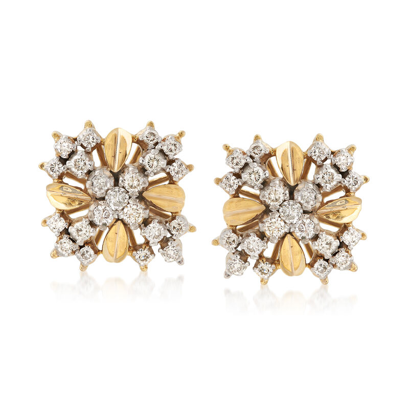 C. 1970 Vintage .90 ct. t.w. Diamond Crisscross Earrings in 14kt Yellow Gold image number 0