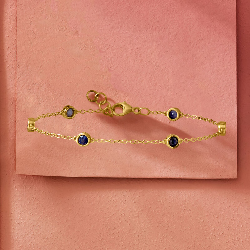 .80 ct. t.w. Bezel-Set Lab-Grown Sapphire Station Bracelet in 18kt Gold Over Sterling image number 2
