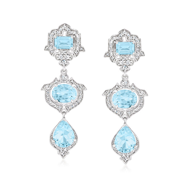 7.70 ct. t.w. Sky Blue Topaz and .80 ct. t.w. White Topaz Drop Earrings in Sterling Silver image number 0