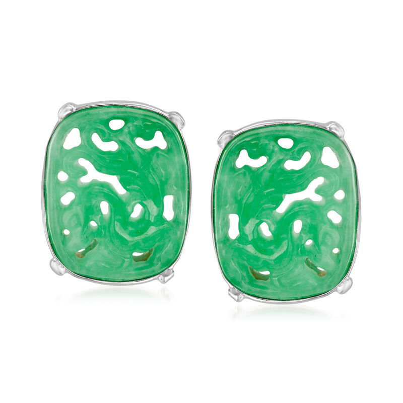 Carved Jade Dragon Earrings in Sterling Silver image number 0