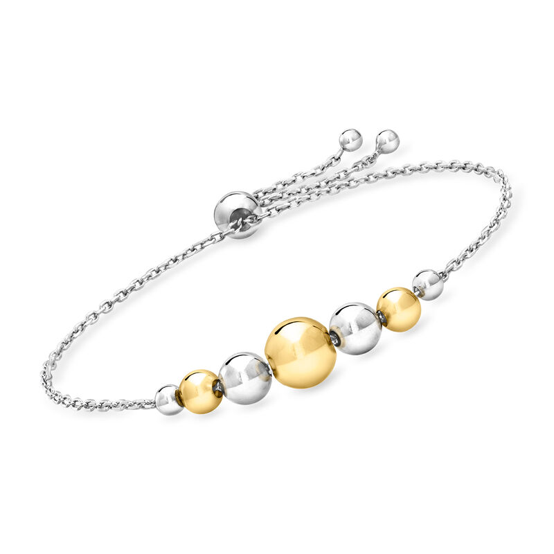 Italian 3.5-8mm Sterling Silver and 18kt Gold Over Sterling Graduated Bead Bolo Bracelet  image number 0