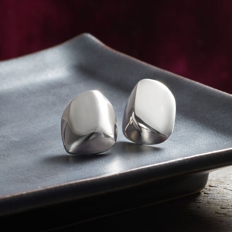 Italian Sterling Silver Nugget Earrings image number 2