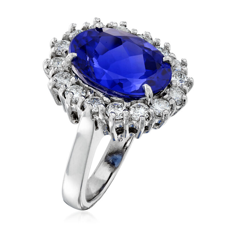 7.00 Carat Tanzanite and 1.20 ct. t.w. Diamond Ring in 14kt White Gold image number 2
