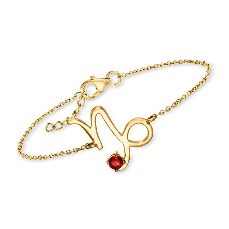 Capricorn/Garnet - Zodiac Gemstone Bracelet in 18kt Gold Over Sterling. 7&quot;  image number 0