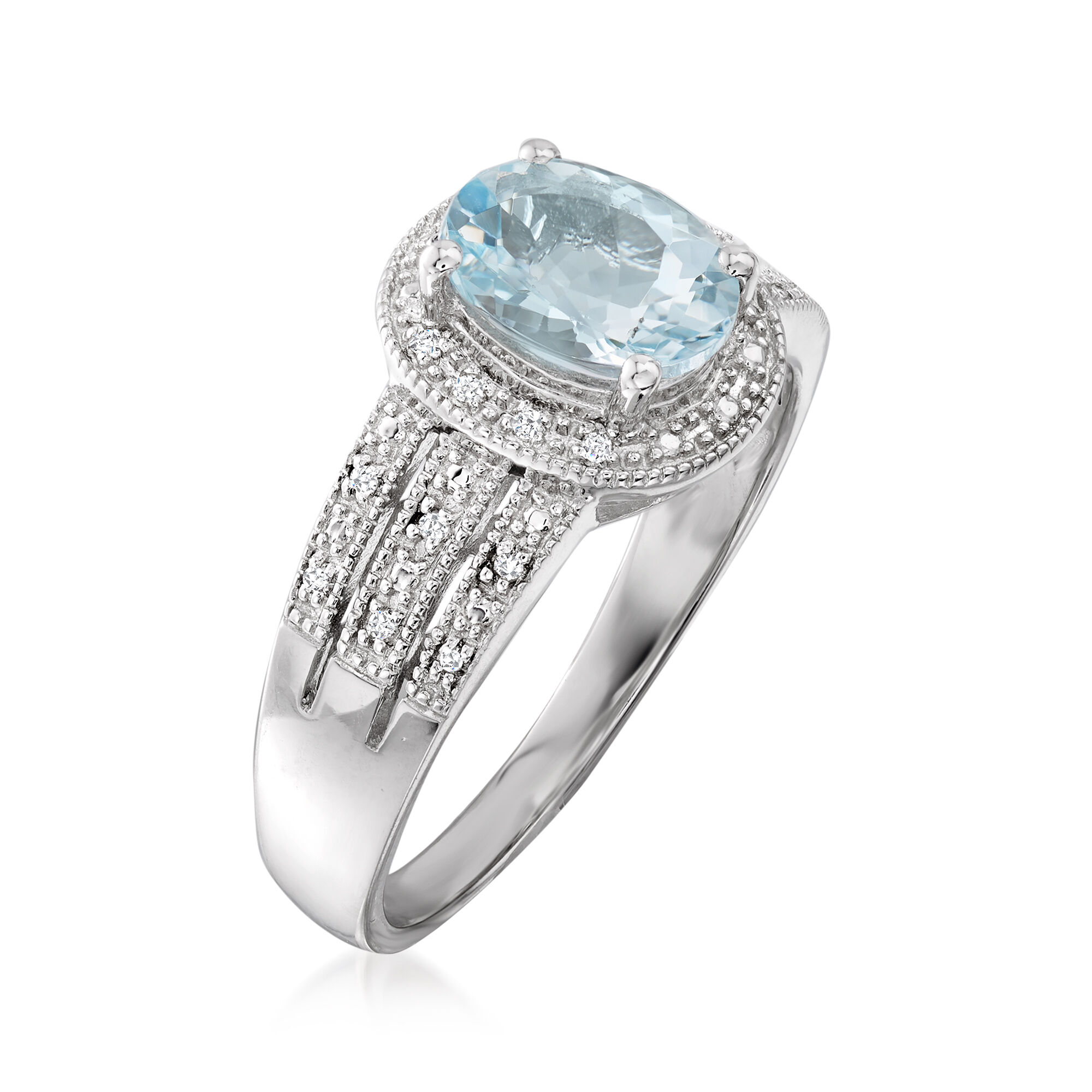 1.50 Carat Aquamarine Ring with Diamonds in Sterling Silver 1.50 Carat Aquamarine Ring with Diamonds in Sterling Silver