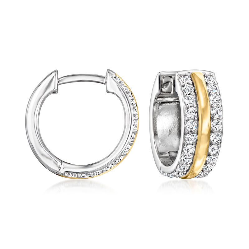Charles Garnier .70 ct. t.w. CZ Hoop Earrings in Two-Tone Sterling. 1/2&quot; image number 0