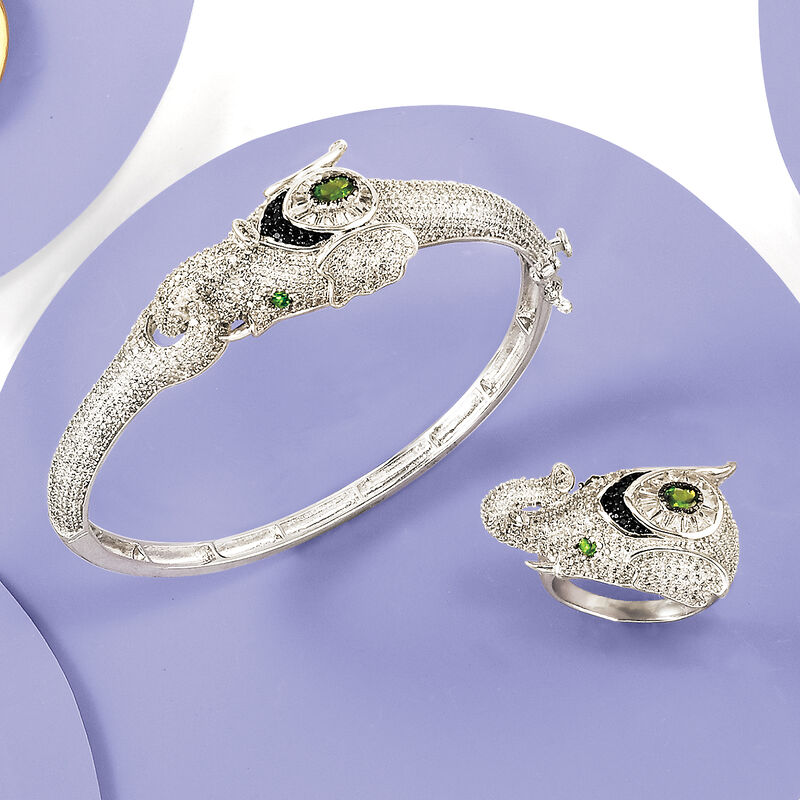 7.55 ct. t.w. Multi-Stone Elephant Bangle Bracelet in Sterling Silver image number 4