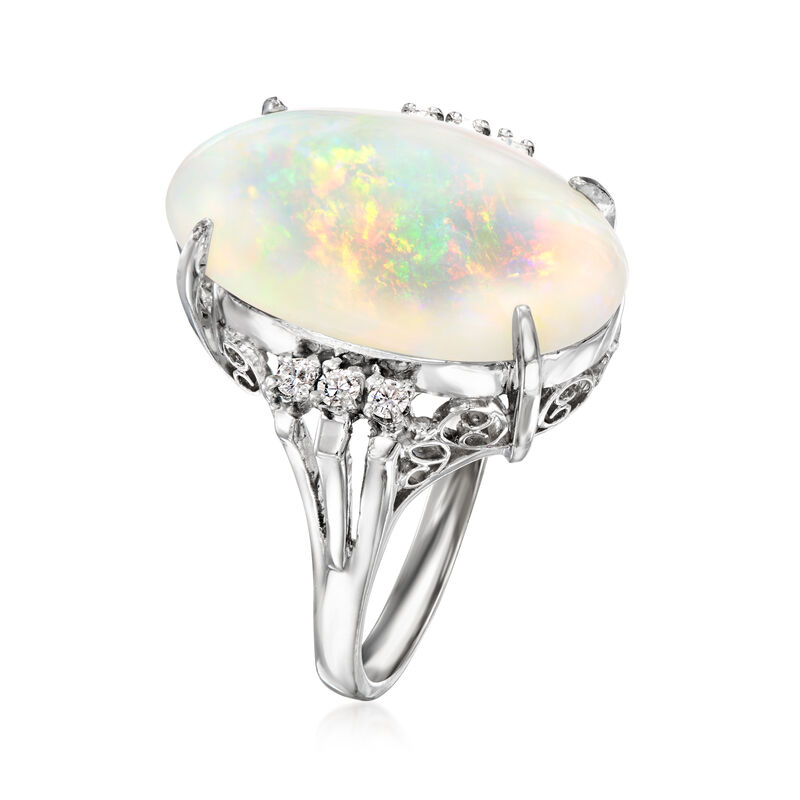 C. 1990 Vintage Opal and .12 ct. t.w. Diamond Ring in Platinum. Size 7 image number 2