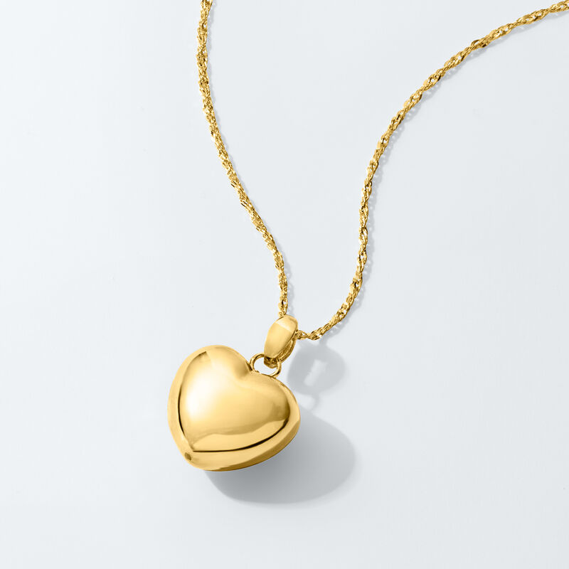 Italian 18kt Gold Over Sterling Puffed Heart Pendant Necklace image number 3