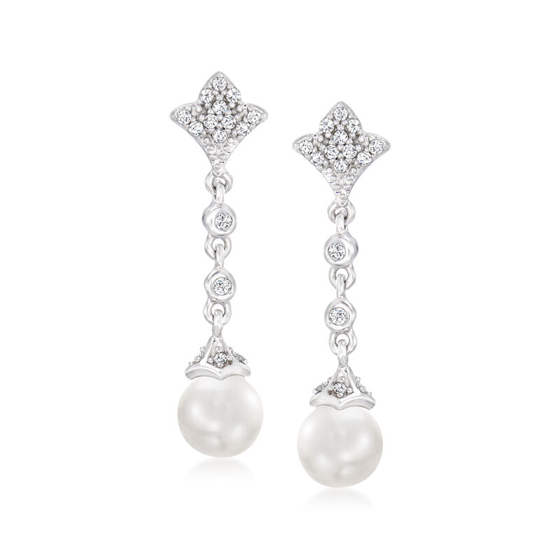6-6.5mm Cultured Pearl and .15 ct. t.w. Diamond Linear Drop Earrings in Sterling Silver image number 0