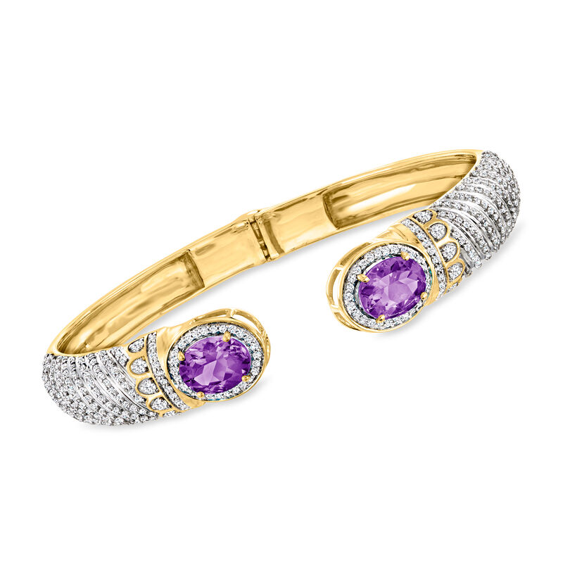 3.70 ct. t.w. Amethyst and 2.00 ct. t.w. White Topaz Cuff Bracelet in 18kt Gold Over Sterling image number 0