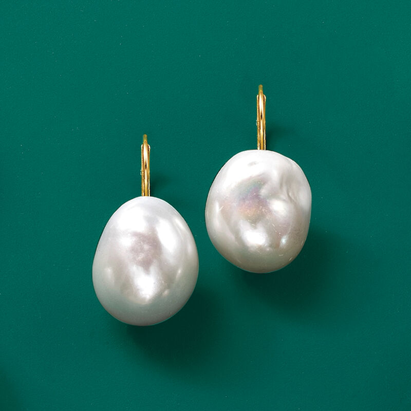 13-14mm Cultured Baroque Pearl Drop Earrings in 14kt Yellow Gold image number 4