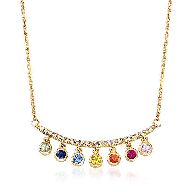 .30 ct. t.w. Multicolored Sapphire and .15 ct. t.w. Diamond Necklace with Ruby Accent in 14kt Yellow Gold image number 0