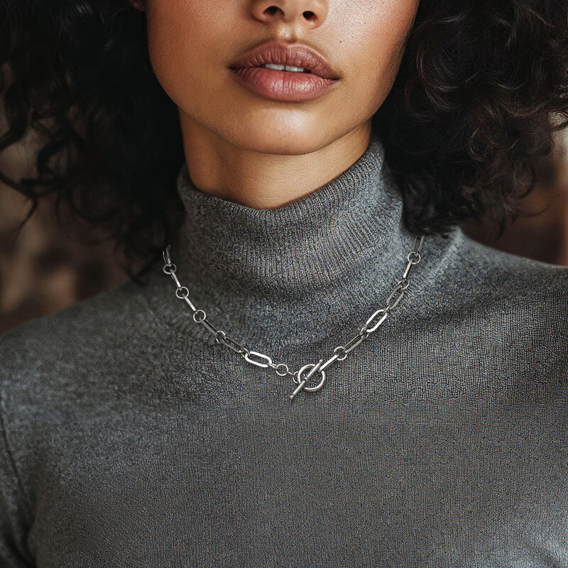 Italian Sterling Silver Paper Clip Link Toggle Necklace image number 1