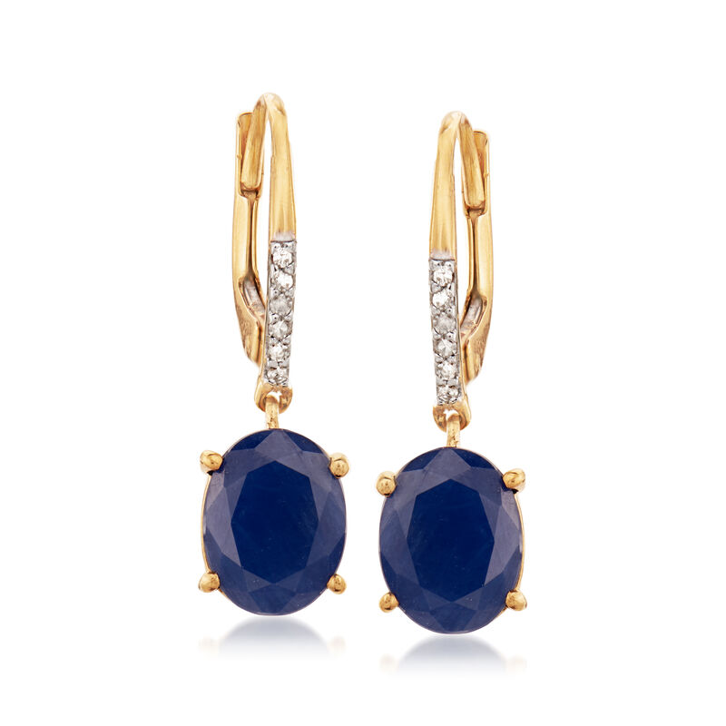 3.90 ct. t.w. Sapphire Drop Earrings with Diamond Accents in 18kt Gold Over Sterling image number 0