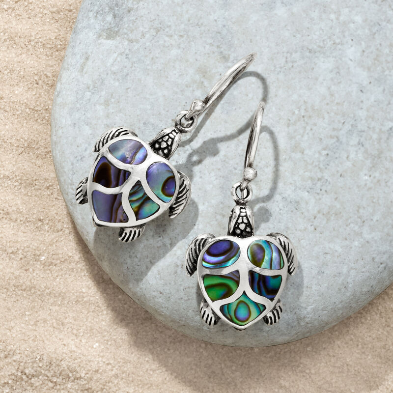 Abalone Shell Bali-Style Turtle Drop Earrings in Sterling Silver  image number 2