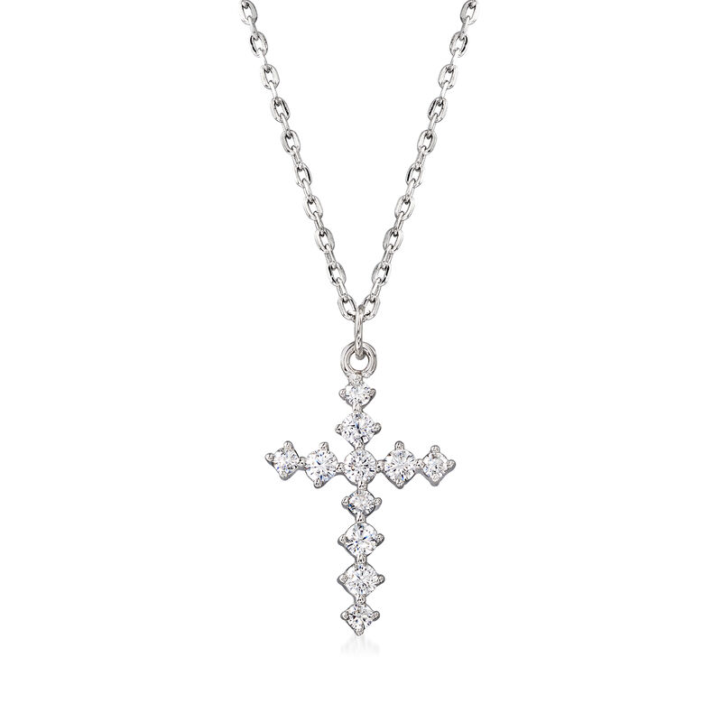 .20 ct. t.w. CZ Cross Necklace in Sterling Silver image number 0