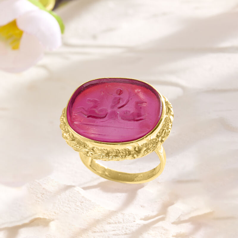 Italian Pink Venetian Glass Ring in 18kt Gold Over Sterling image number 4