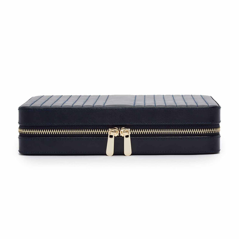 WOLF &quot;Maria&quot; Navy Leather Large Jewelry Zip Case image number 3