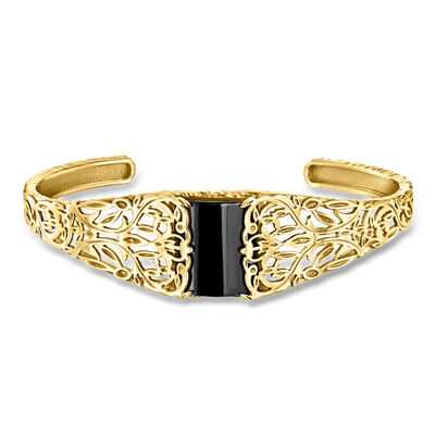 Onyx Filigree Cuff Bracelet in 18kt Gold Over Sterling