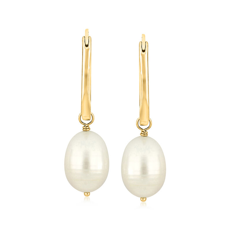 10-10.5mm Cultured Pearl Paper Clip Link Hoop Drop Earrings in 18kt Gold Over Sterling image number 0