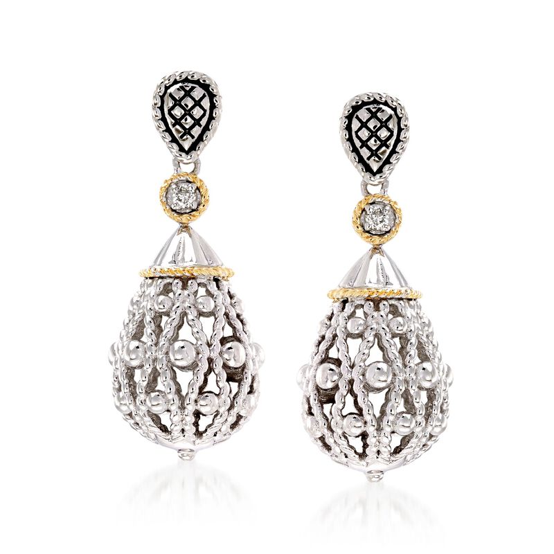 Andrea Candela &quot;La Corona&quot; Sterling Silver and 18kt Yellow Gold Teardrop Earrings with Diamond Accents image number 0
