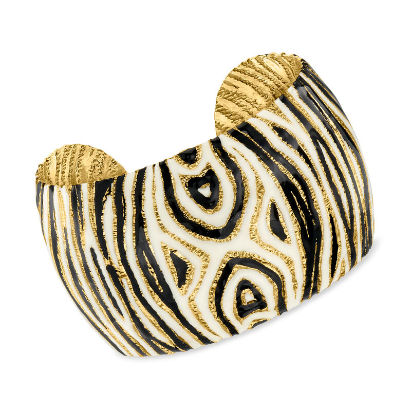 Italian Black and White Animal-Print Enamel Cuff Bracelet image number 0