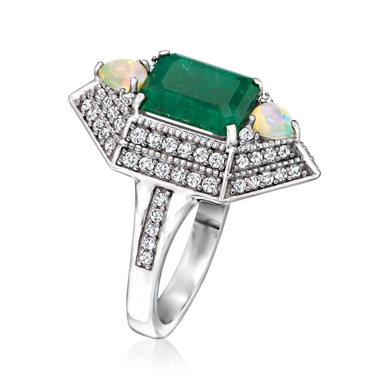 Opal, 2.00 Carat Emerald and .90 ct. t.w. White Zircon Ring in Sterling Silver image number 2