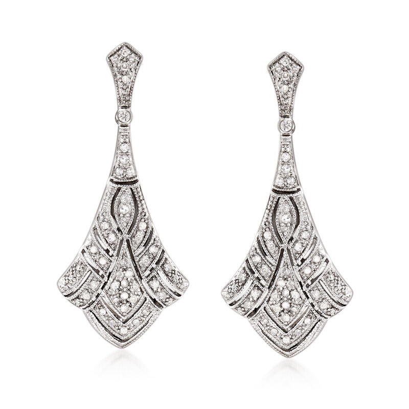 .33 ct. t.w. Diamond Art Deco-Style Drop Earrings in Sterling Silver image number 0