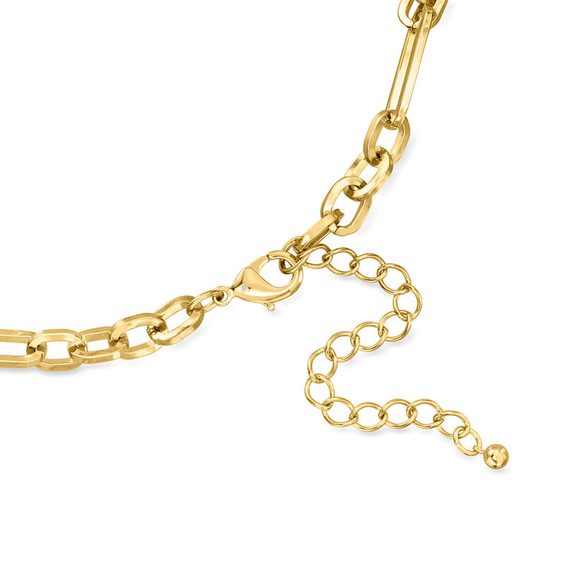 14kt Yellow Gold-Plated Necklace with Simulated White Gemstone and White Enamel. 18" image number 2