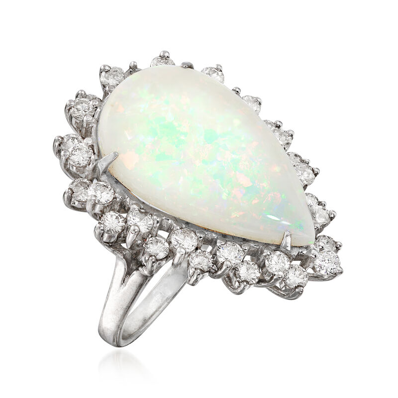 C. 1980 Vintage Opal and 1.50 ct. t.w. Diamond Ring in 14kt White Gold. Size 6.5 image number 2
