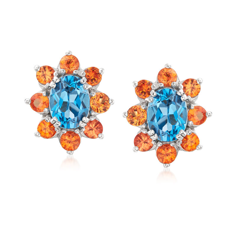 2.90 ct. t.w. London Blue Topaz and 1.90 ct. t.w. Orange Sapphire Earrings in Sterling Silver  image number 0