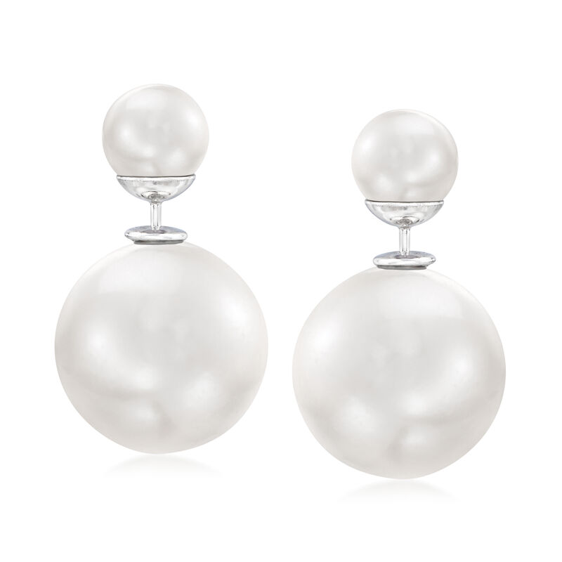 8-16mm Shell Pearl Front-Back Earrings in Sterling Silver image number 0