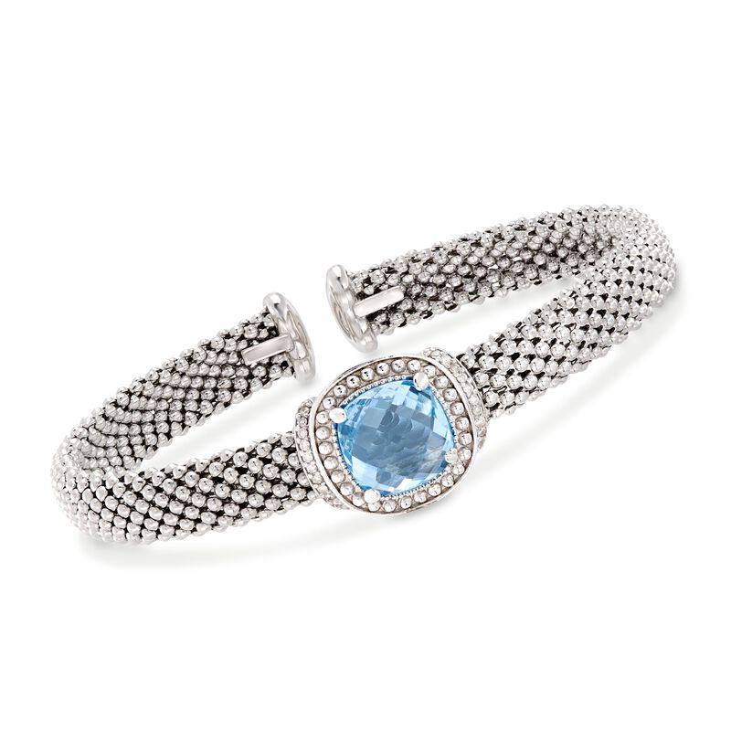 Phillip Gavriel &quot;Popcorn&quot; 5.00 Carat Blue Topaz and .11 ct. t.w. Diamond Cuff Bracelet in Sterling Silver. 7&quot; image number 0