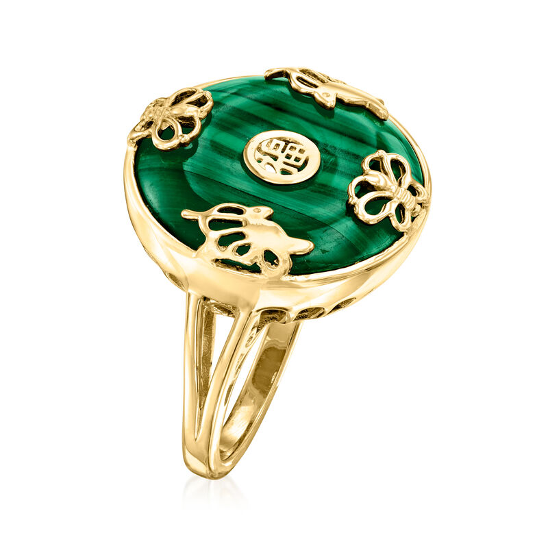 Malachite &quot;Good Fortune&quot; Butterfly Ring in 18kt Gold Over Sterling image number 2