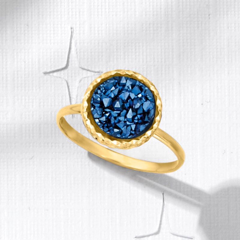 Italian Blue Drusy Ring in 14kt Yellow Gold image number 3