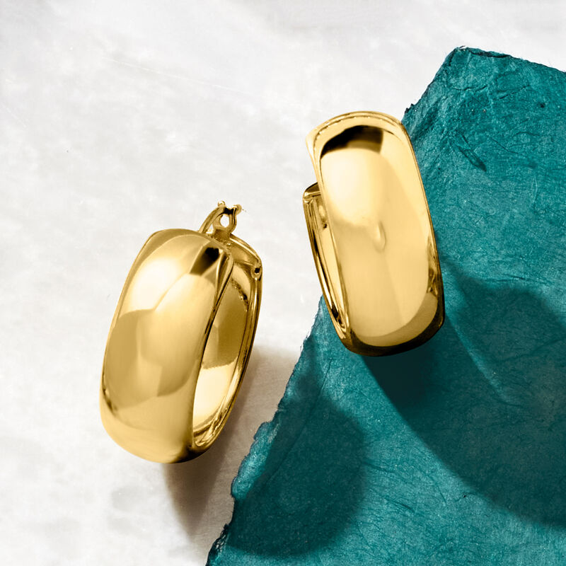 18kt Gold Over Sterling Wide Hoop Earrings. 1&quot; image number 5