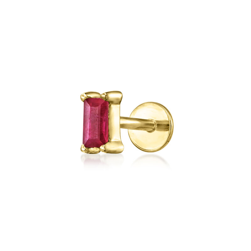 .10 Carat Baguette Ruby Single Flat-Back Stud Earring in 14kt Yellow Gold image number 0