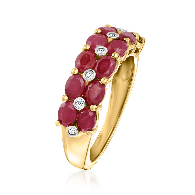 4.20 ct. t.w. Ruby Two-Row Ring with Diamonds in 18kt Gold Over Sterling image number 2
