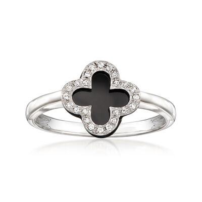 C. 2000 Onyx Clover Ring with .12 ct. t.w. Diamonds in 14kt White Gold