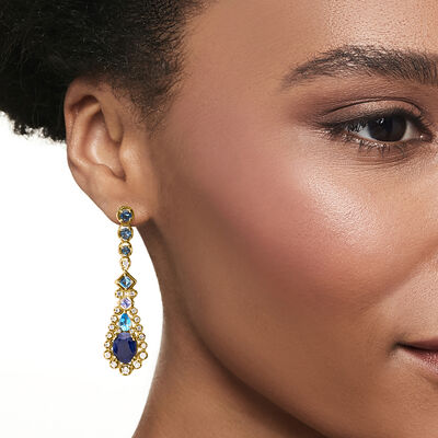 10.30 ct. t.w. Multi-Gemstone Drop Earrings in 18kt Gold Over Sterling