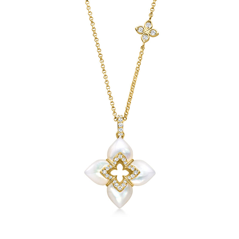 Roberto Coin "Venetian Princess" Mother-of-Pearl and .17 ct. t.w. Diamond Necklace in 18kt Yellow Gold. 15.5" image number 1