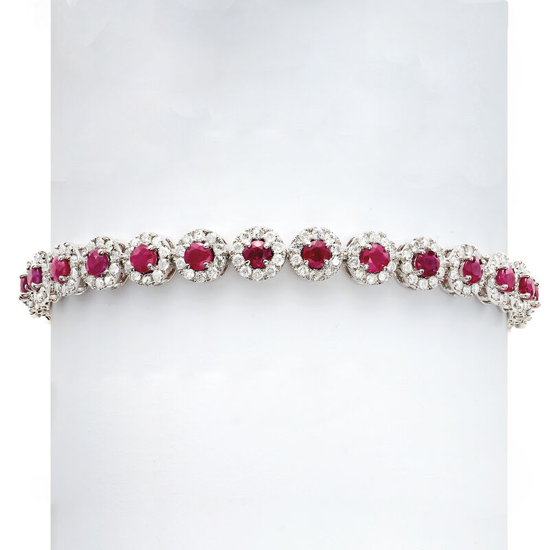 4.90 ct. t.w. Ruby and 2.68 ct. t.w. Diamond Tennis Bracelet in 14kt White Gold image number 2