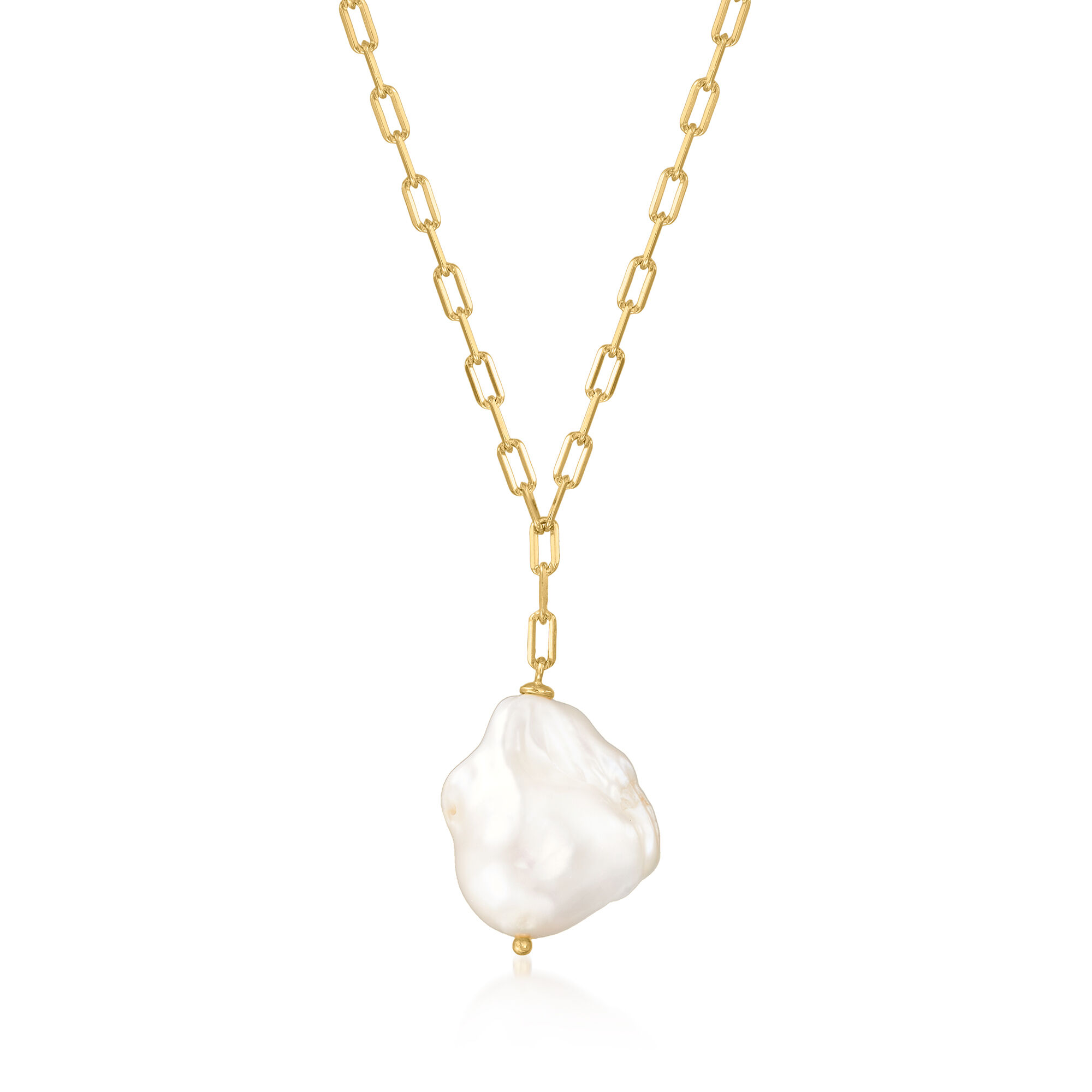 13-18mm Cultured Baroque Pearl Paper Clip Link Necklace in 18kt