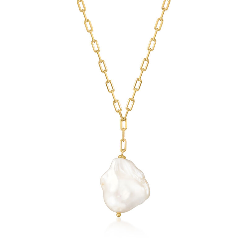 13-18mm Cultured Baroque Pearl Paper Clip Link Necklace in 18kt Gold Over Sterling image number 0